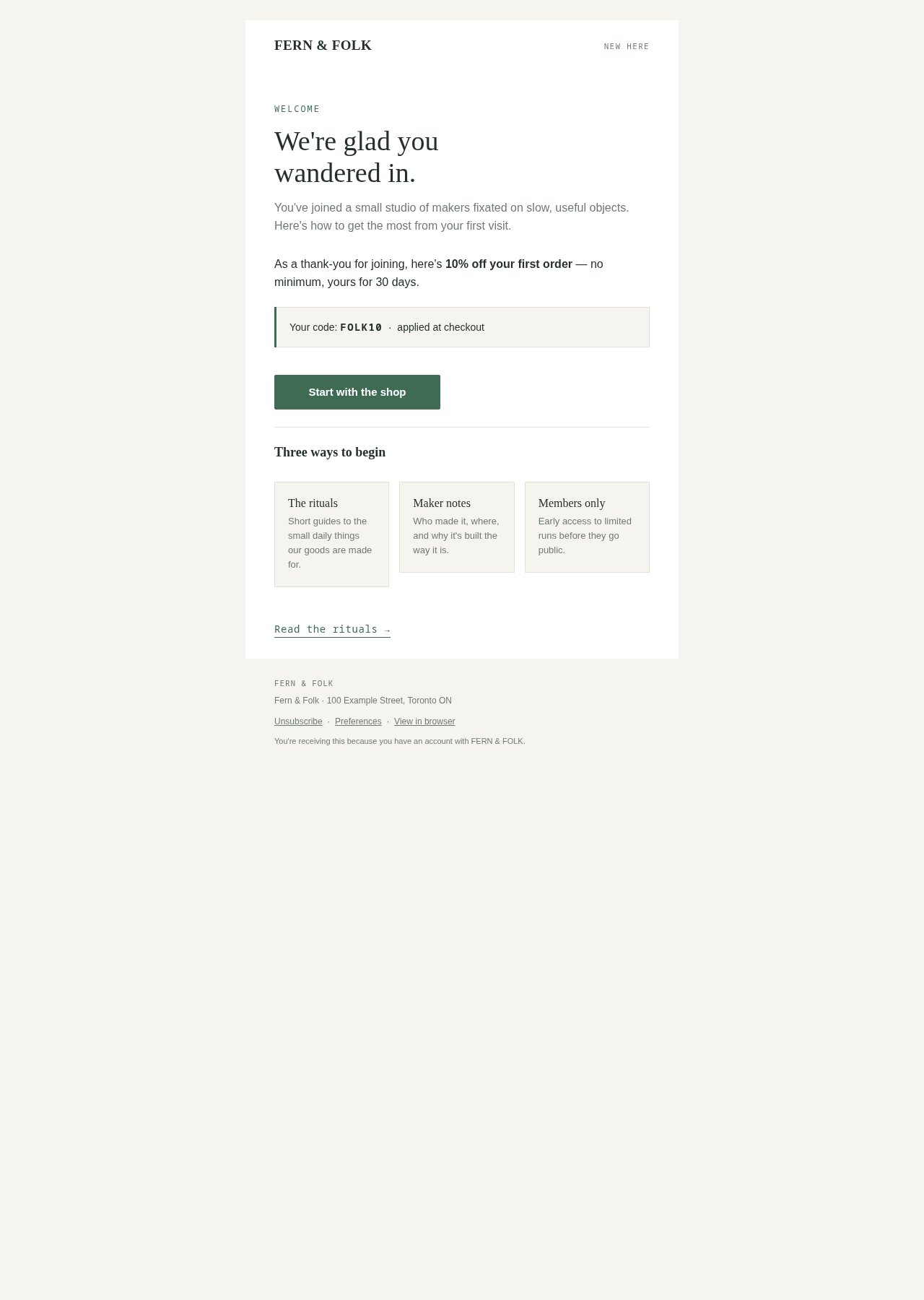 Fern & Folk Welcome email preview · Welcome to Fern & Folk